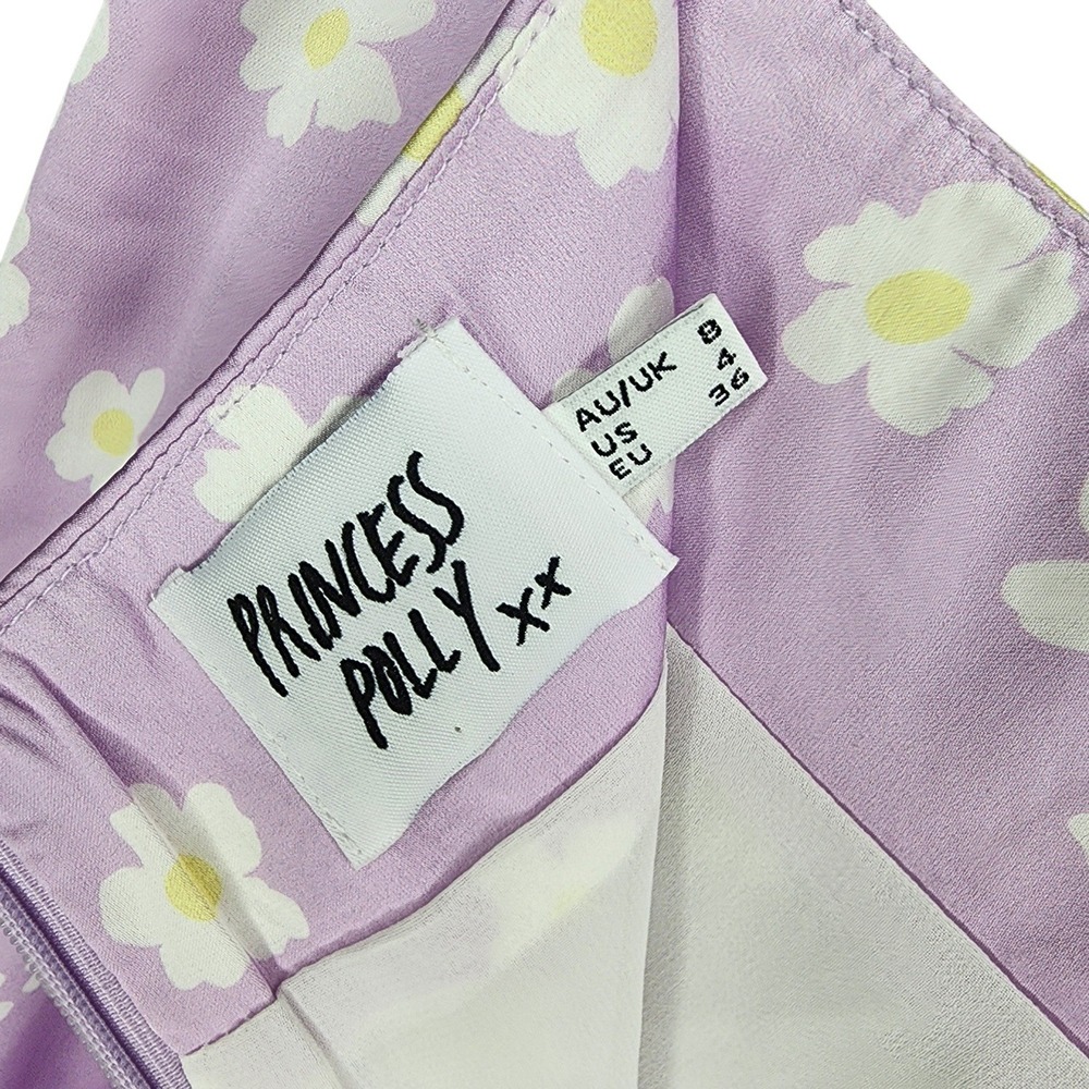 Princess Polly Silky Lilac Olton Floral Print Satin Mini Skirt Women Size 4 - Picture 6 of 8